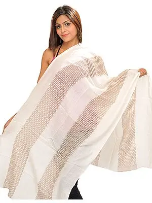 Ivory Semi-Cashmere Reversible Stole with Thread Weave