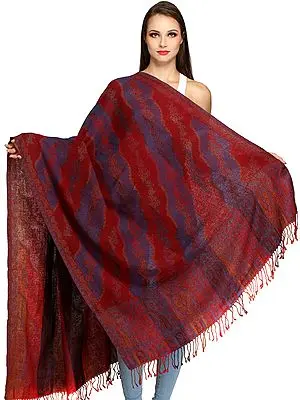 Maroon Reversible Jamawar Shawl from Amritsar with Woven Paisleys