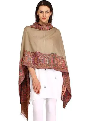 Feather-Gray Self Weave Amritsari Jamawar Stole with Woven Paisleys on Border