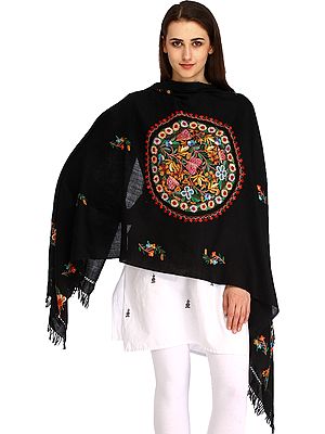 Ari Kashmiri Chakra Stole with Floral Hand-Embroidery and Butterflies