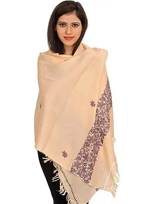 Ari Kashmiri Stole with Floral Hand-Embroidery on Border