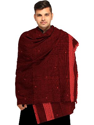 Men's Shawl from Kutch with Woven Border and Embroidered Mirrors