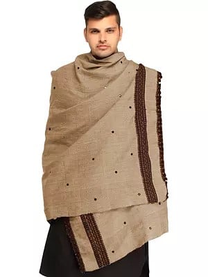 Men's Shawl from Kutch with Woven Border and Embroidered Mirrors