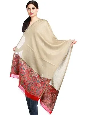 Light-Taupe Jamawar Stole with Self Weave and Woven Paisleys
