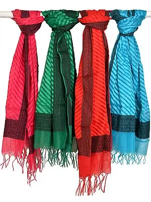 Lot of Four Dupatta with Woven Border and Stripes