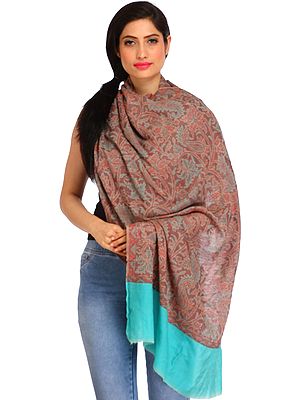 Twilight-Mauve Kani Reversible Stole from Amritsar with Woven Paisleys and Solid Border