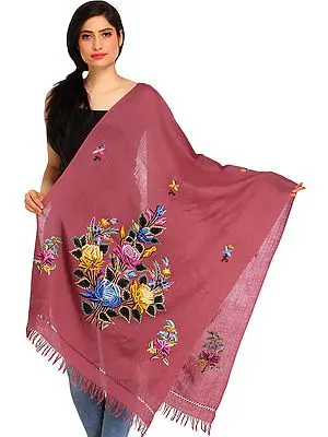 Heather-Rose Kashmiri Stole with Aari Floral-Embroidery by Hand