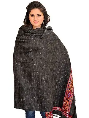 Black Shawl from Kullu with Thread Weave and Kinnauri Woven Border