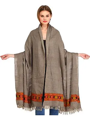 Moon-Rock Plain Shawl from Kullu with Kinnauri Woven Border