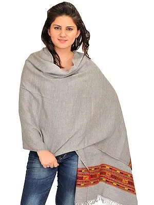 Gray Stole from Kullu with Kinnauri Woven Border