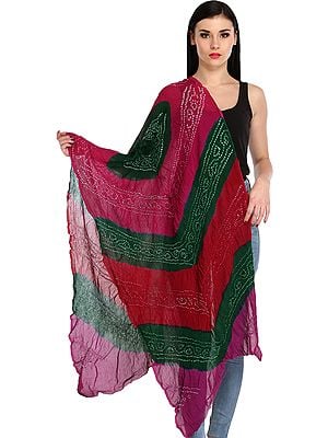 Multicolored Crinkled Bandhani Tie-Dye Stole