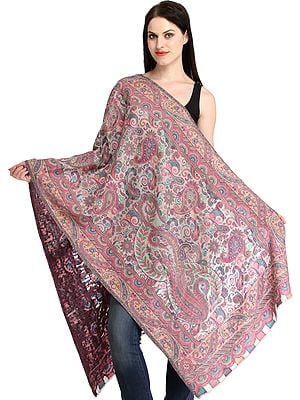 Multicolored Kani Jamawar Stole with Woven Paisleys