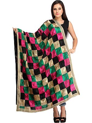 Hand-Embroidered Phulkari Dupatta from Punjab