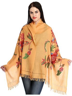 Stole from Kashmir with Aari Floral-Embroidery by Hand