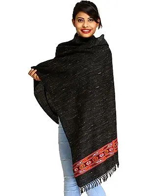 Black Stole from Kullu with Kinnauri Woven Border