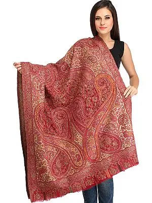 Biking-Red Kani Shawl from Amritsar with Kalamkari Needle Hand-Embroidery