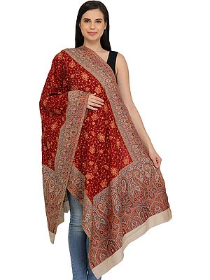 Kani Jamawar Stole with Needle Hand-Embroidery