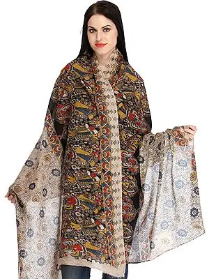 Multicolored Kalamkari Hand-Painted Dupatta from Andhra Pradesh