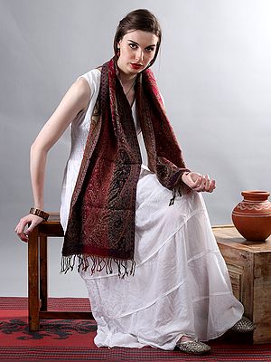 Reversible Jamawar Scarf from Amritsar with Woven Paisleys