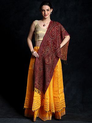 Reversible Jamawar Scarf from Amritsar with Woven Paisleys