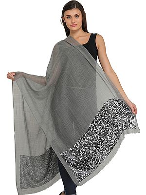 Plain Stole with Densely Embroidered Sequins on Border