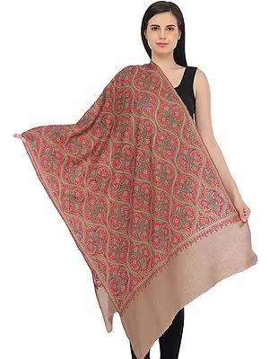 Moonlight Kashmiri Tusha Stole with All-Over Needle Hand-Embroidery