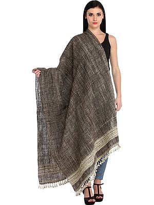Black Shawl from Kutch with Thread Weave All-Over and Woven Border