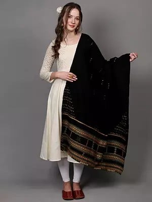 Shawl from Kutch with Woven Border and Embroidered Mirrors