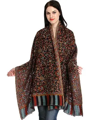 Phantom-Black Kani Jamawar Stole from Amritsar with Kani Weave All-Over