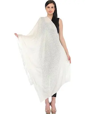 Ivory Semi-Cashmere Stole with Missing-Checks in Self