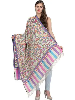 Cream Authentic Kani Pure Pashmina Shawl with Kadha Handloom Weave | Takes around 1 year to complete | Handwoven