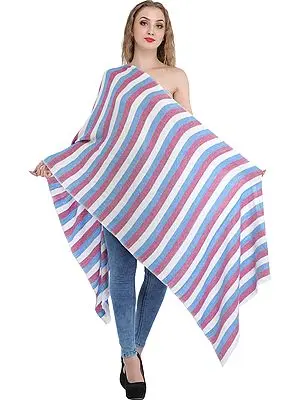 Tri-Color Fine Pure Wool Stole from Nepal with Woven Stripes