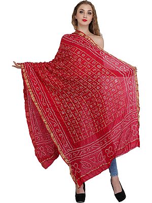 Bandhani Tie-Dye Gharchola Dupatta from Jodhpur with Golden Thread Weave