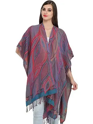 Multicolored Jamawar Cape with Woven Leaves
