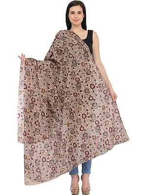 Whisper-Pink Kalamkari Hand-Painted Dupatta from Andhra Pradesh