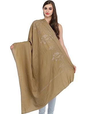 Tusha Shawl from Kashmir with Sozni Hand-Embroidery on Edge