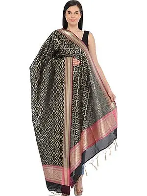 Black Banarasi Brocaded Dupatta with Golden Thread Weave All-Over