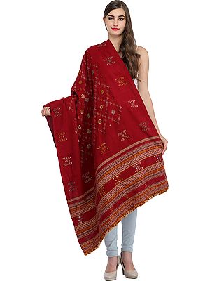 Shawl from Kutch with Woven Border and Embroidered Mirrors