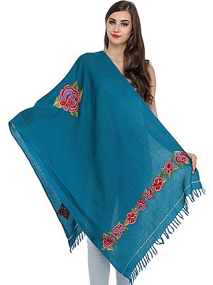 Stole from Kashmir with Aari Hand-Embroidered Flowers