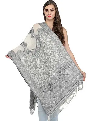 Gray and Ivory Jamawar Stole with Embroidered Beads and Sequins