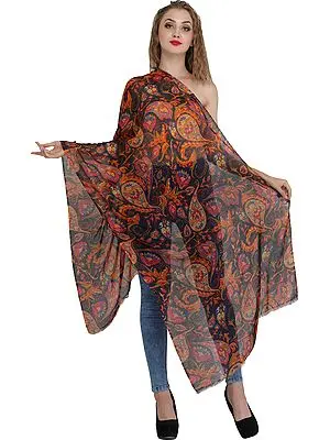 Black Stole with Digital Printed Floral Motifs