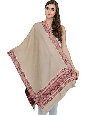 Whitecap-Gray Reversible Stole from Amritsar with Woven Kullu Palla