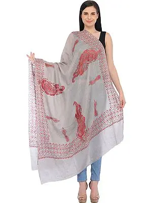 Lunar-Rock Kashmiri Pashmina Shawl with Needle-Embroidery by Hand