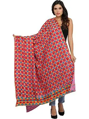 Phulkari Dupatta from Punjab with Embroidery All-Over and Sequins