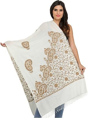 Ari-Embroidered Stole from Amritsar with Embroidered Beads and Sequins