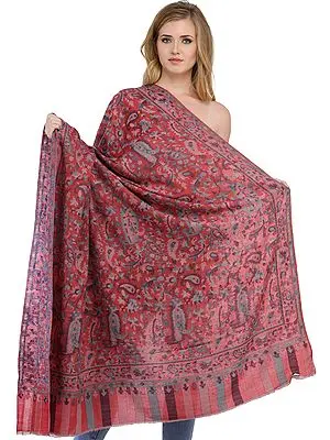 Faded-Rose Kani Jamawar Shawl with Woven Paisleys