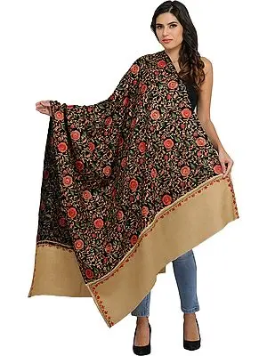 Shawl from Amritsar with Aari-Embroidered Roses