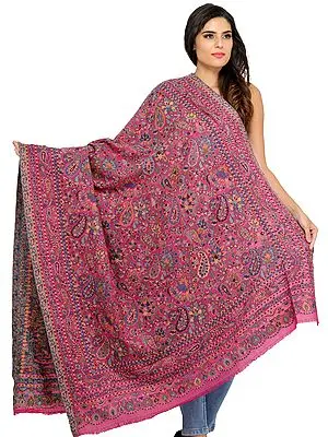 Magenta-Pink Kani Jamawar Shawl from Amritsar with Woven Paisleys
