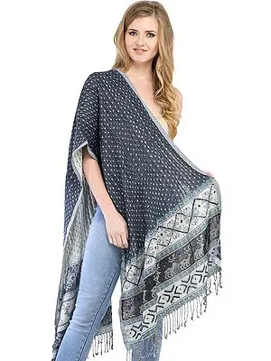 Insignia Blue Reversible Jamawar Scarf with Embroidered-Beads and Sequins