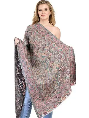 Cobblestone Cashmere Kani Stole with Woven Paisleys